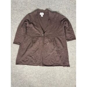Mainstreet Blues Brown Empire Waist Knit Cardigan Sweater Womens 1X 3/4 Sleeve